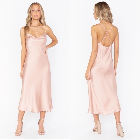 Show Me Your MuMu Dresses & Skirts - NWT Show Me Your MuMu Verona Cowl Dress Rose Gold Luxe Satin